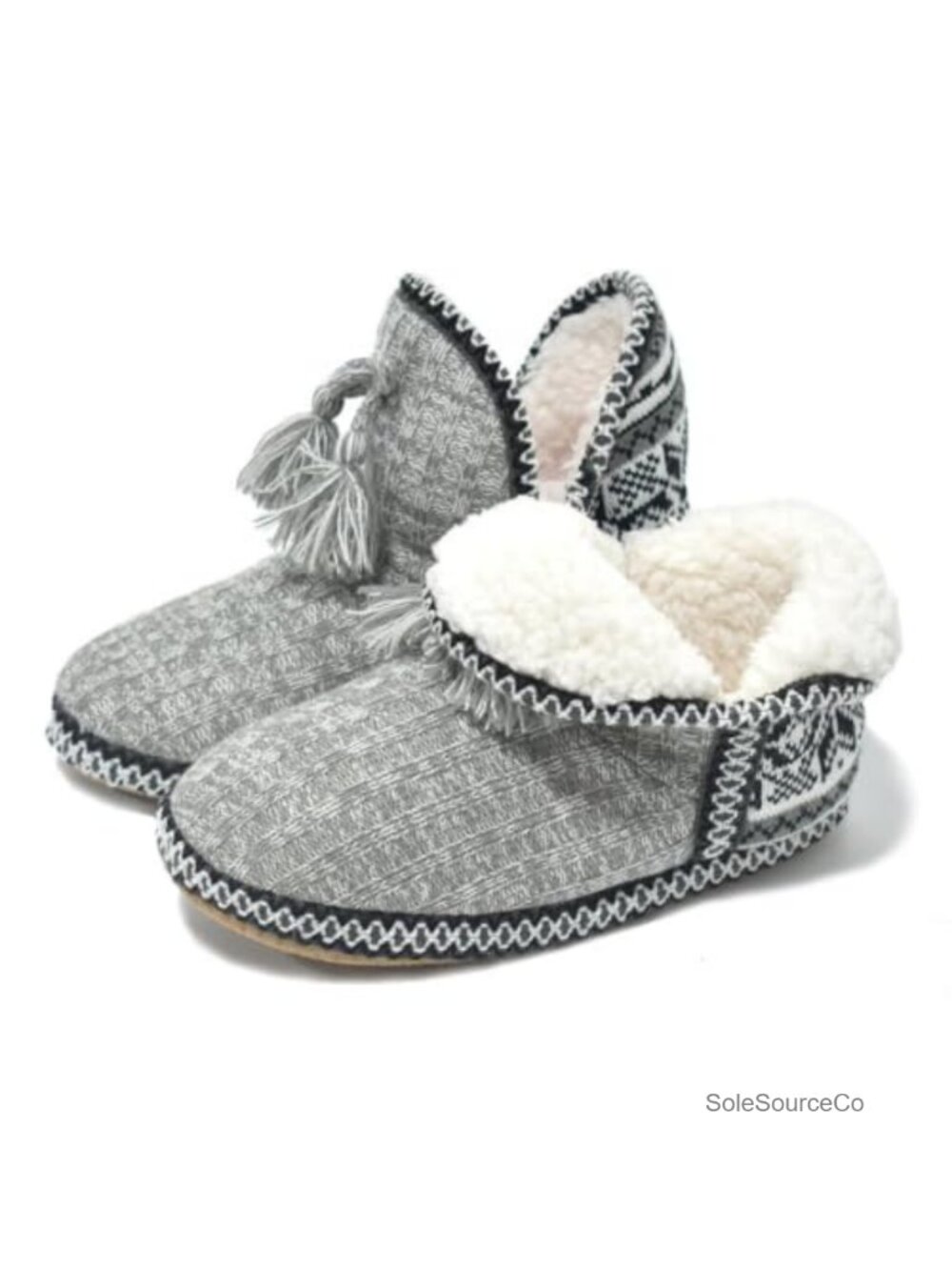Womens Faux-Cashmere Knit House Bootie Slippers Quilted Ankle Boots